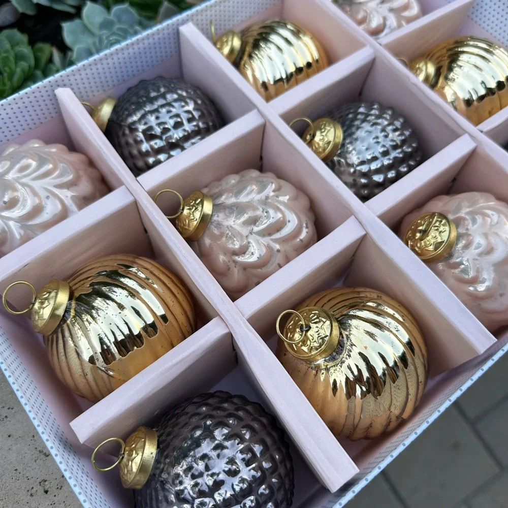 Cupcakes and Cashmere 12 ornaments shabby chic glam pearl Christmas pinkmas